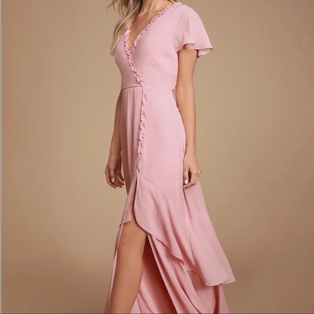 Lulu’s Pink Ruffle Backless Maxi with Slit - Picture 2 of 8